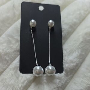 Source Unknown Silver-Tone White Pearl Drop Earrings